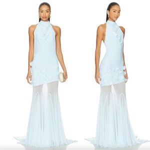 Deme by Gabriella Celeste Gown Baby Blue Light Maxi Dress High Neck Halter